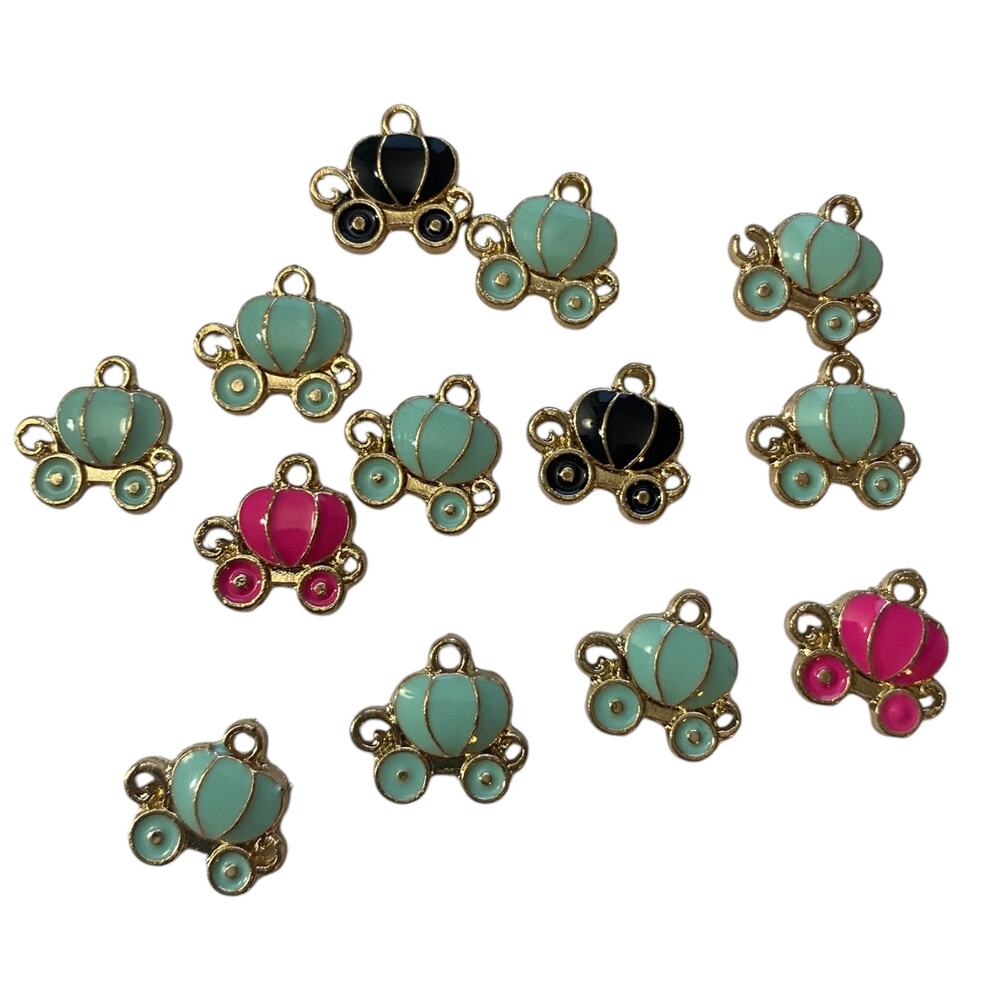 Pumpkin Carriage Decoration Multicolor Set Of 13 Charms Blue Pink Black